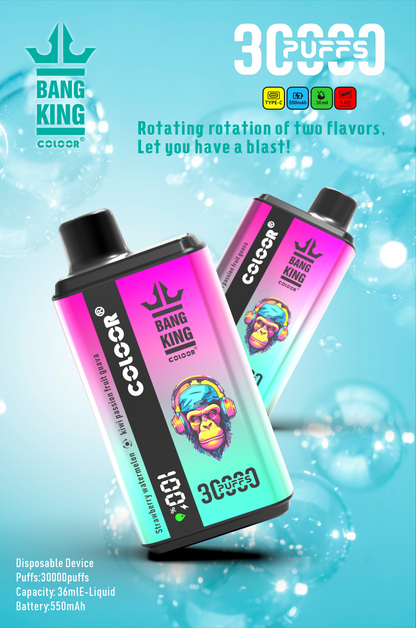 Bang King 30000 Puffs Disposable Vape  12 Flavors-850mAh Battery, 30ml E-liquid, Multiple Nicotine 12 Flavors