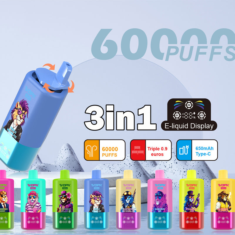 VOPK 3in1 60000 Puffs Disposable Vape Wholesale-650mAh battery, 54ml E-liquid,Multiple Nicotine 10 Flavors