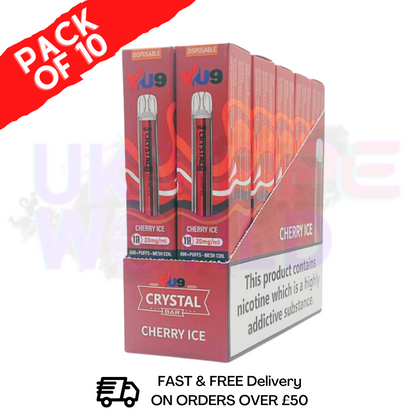 Cherry ICE Crystal Bar Puffs 600 VU9 Box Of 10