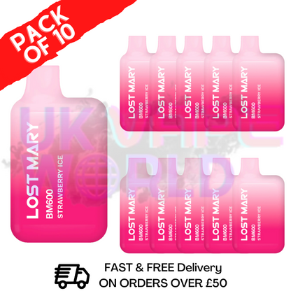 Strawberry ICE Lost Mary 600 Puff Bars Pack Of 10 (NEW)